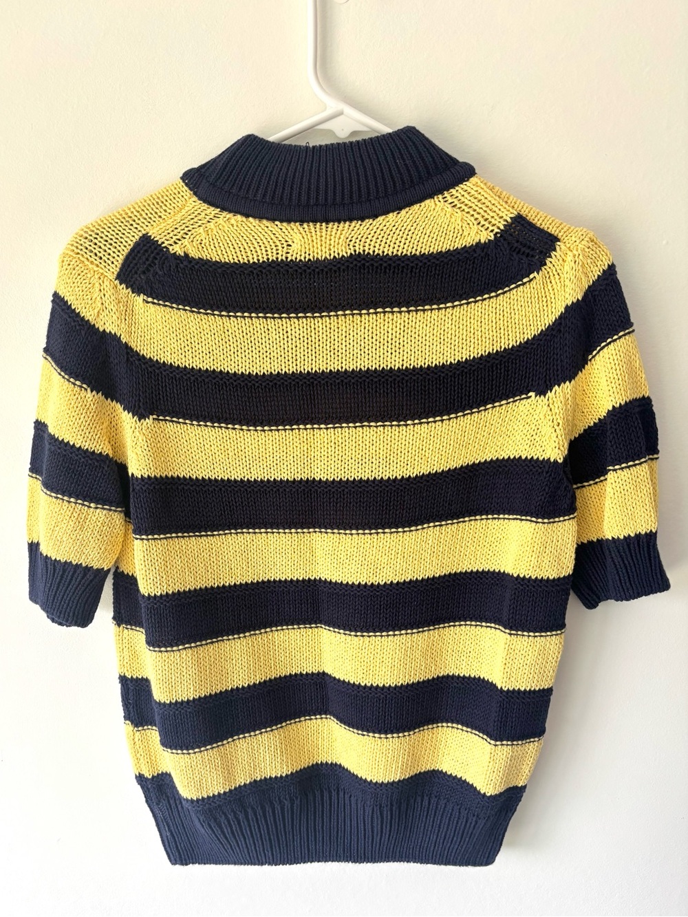 Pilcro Anthropologie Yellow Navy Blue Striped Short-Sleeve Mock-Neck Sweater - Picture 5 of 6